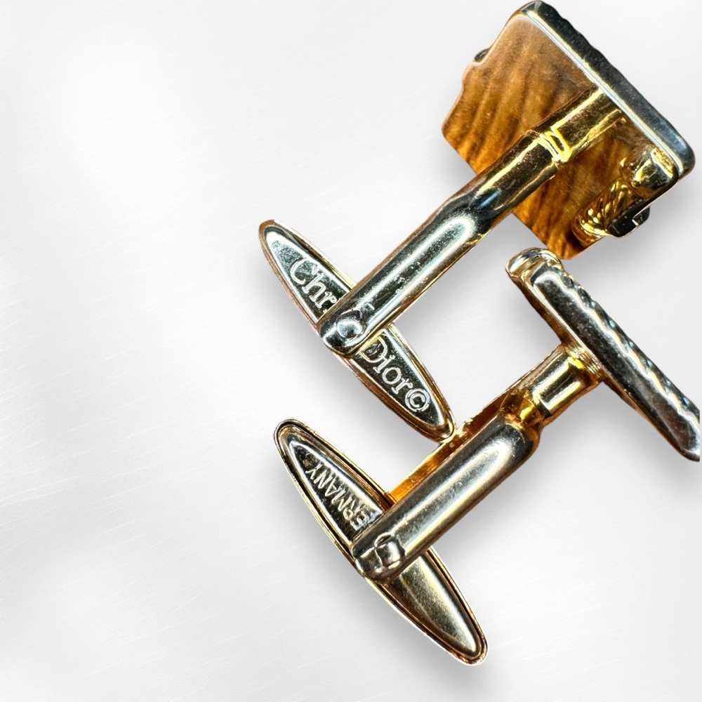 Christian Dior Vintage Cufflinks and Tie Bar / Money Clip Gold Silver & Black - Picture 7 of 14